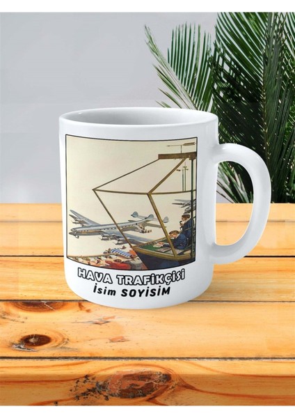 Hava Trafikçisi Meslek Baskılı Kupa Bardak Çift Taraflı Baskı Kişiye Özel Model