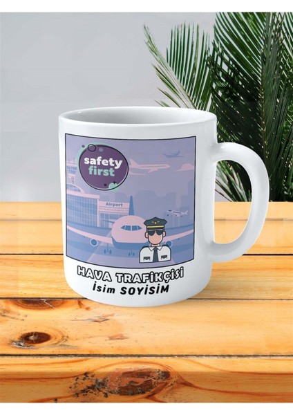 Hava Trafikçisi Meslek Baskılı Kupa Bardak Çift Taraflı Baskı Kişiye Özel Model