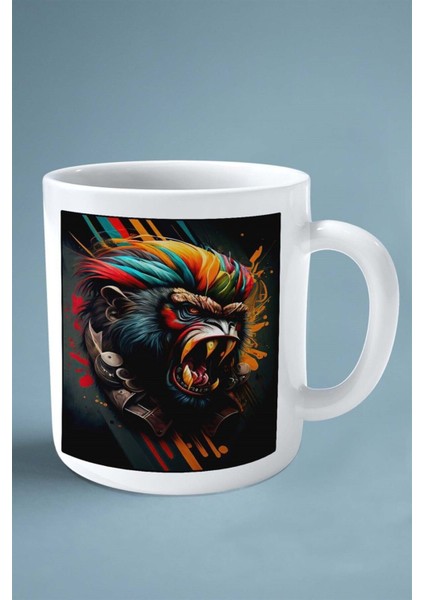 Maymun Baskılı Kupa Bardak Çift Taraflı Kişiye Özel Çerçeveli Renkli Model 9