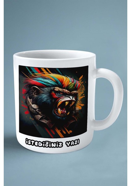 Maymun Baskılı Kupa Bardak Çift Taraflı Kişiye Özel Çerçeveli Renkli Model 9 fiyatları