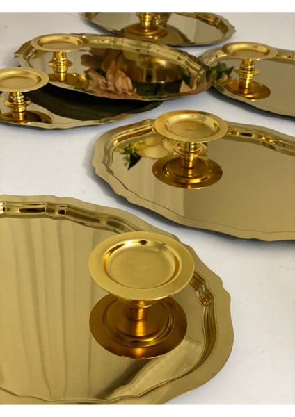 Şık Altın Oval Tepsi 25 cm ve Makaronluk 6'lı Set, Zarif Ev Aksesuarları modelleri