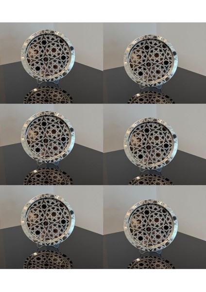 6'lı Yuvarlak Lüx Desenli Gümüş Renkli Sunum Tepsisi