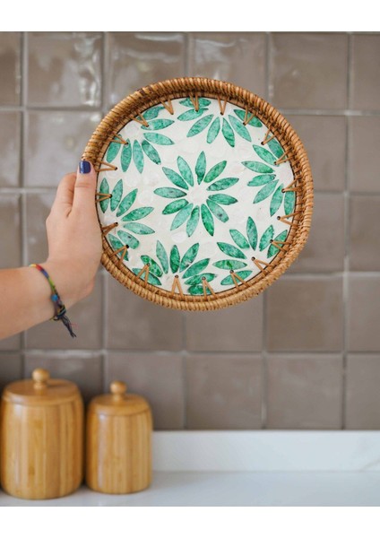 El Yapımı Rattan Sedselfi Tepsi 22 Cm, Şık ve Doğal Tasarım.