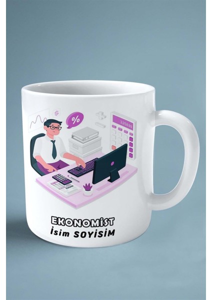 Ekonomist Meslek Baskılı Kupa Bardak Çift Taraflı Baskı Kişiye Özel Model 1