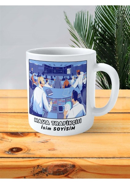 Hava Trafikçisi Meslek Baskılı Kupa Bardak Çift Taraflı Baskı Kişiye Özel Model