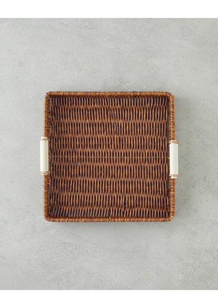 Şık Plastik Rattan Tepsi 26X26X3 Cm, Doğal Kahverengi, Ev Dekorasyonu Için Ideal