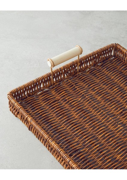 Şık Plastik Rattan Tepsi 26X26X3 Cm, Doğal Kahverengi, Ev Dekorasyonu Için Ideal fiyatları