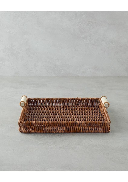 Şık Plastik Rattan Tepsi 26X26X3 Cm, Doğal Kahverengi, Ev Dekorasyonu Için Ideal modelleri