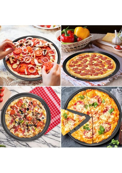 3 Parça Paslanmaz Çelik Set: 32 cm Pizza, Lahmacun, Pide Tepsisi, Silikon Hamur Matı ve Kesici Rulet