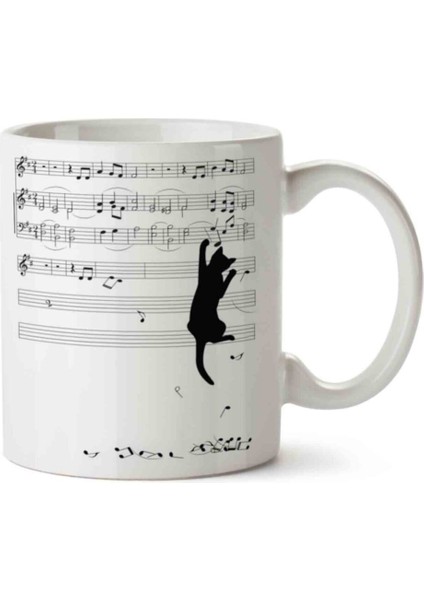 Kedi Müzik Nota Toplayan Kedi Iki Tarafı Baskılı Kupa Bardak