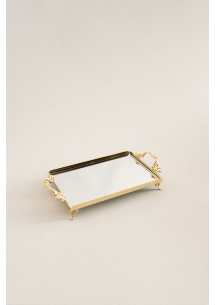 Zarif Altın Renkli Kulplu Küçük Tepsi, 26X18 Cm, Şık ve Kullanışlı Tasarım