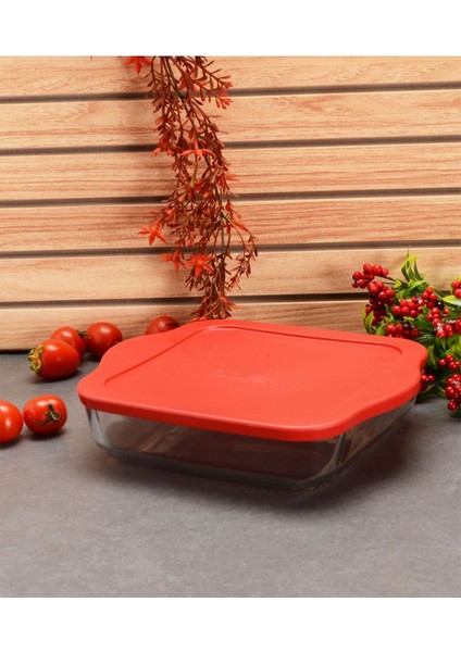 Kare Tepsi 25X22CM, Kırmızı Kapaklı, Dayanıklı ve Şık Mutfak Gereçleri