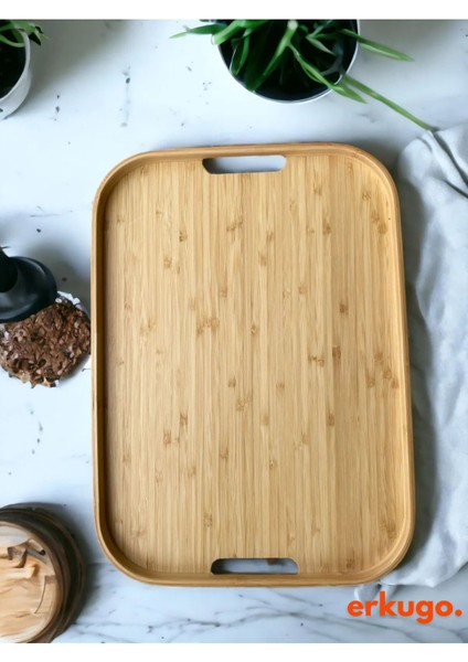 Şık 3'lü Bambu Dikdörtgen Servis Tepsisi Seti, Kahverengi fırsatları