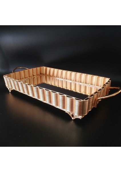 Altın Kaplama Nişan ve Çikolata Tepsisi, Ayna Detaylı Özel Tasarım