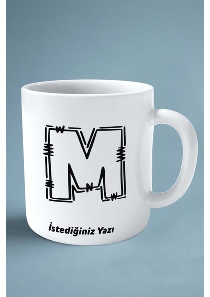 M Harfi Klasik Isimli Baskılı Kupa Bardak Çift Taraflı Kişiye Özel Model 15