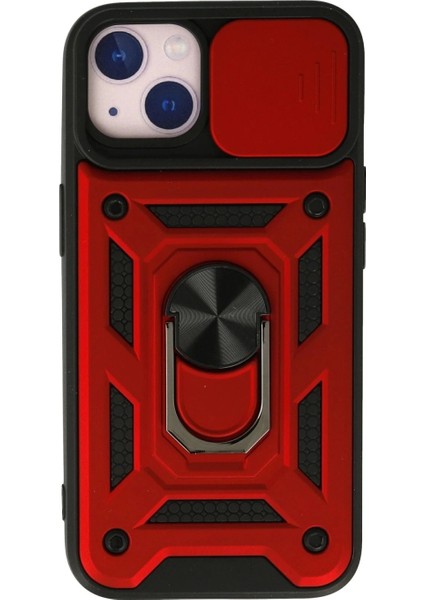 iPhone 13 Kılıf Pars Lens Yüzüklü Silikon - Kırmızı