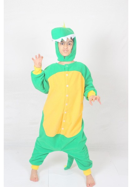Çocuklar Için Yeşil Dinozor Temalı Eğlenceli Kigurumi Kostüm