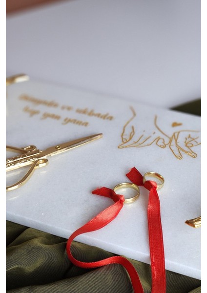 Ince Mermer Söz/nişan Tepsisi 32X20 cm ve Makas, Şık ve Zarif Tasarım fiyatları