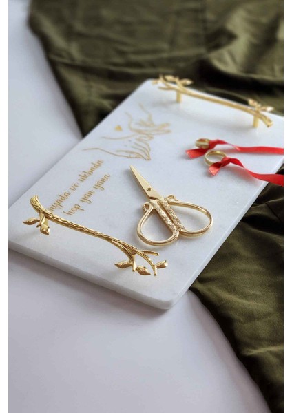 Ince Mermer Söz/nişan Tepsisi 32X20 cm ve Makas, Şık ve Zarif Tasarım modelleri