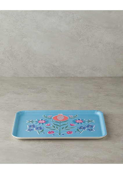 Renkli Melamin Kaydırmaz Tepsi 27X36 Cm, Şık ve Dayanıklı Mavi Tasarım