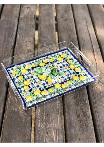 Renkli Çiçek Desenli Pleksi Tepsi 25X17CM - Şık ve Hafif Sunum Aracı