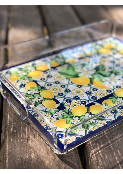 Renkli Çiçek Desenli Pleksi Tepsi 25X17CM - Şık ve Hafif Sunum Aracı fiyatları