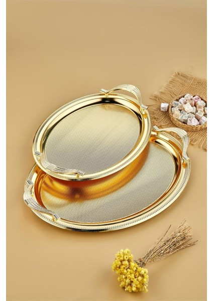 Çelik Oval 2'li Tepsi Seti, 40 cm ve 48 Cm, Dayanıklı ve Şık Tasarım