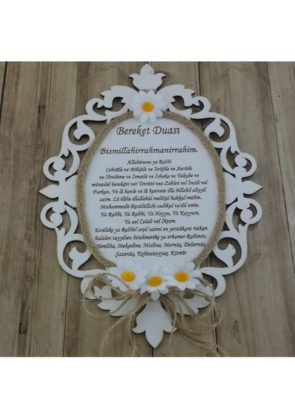 Beyaz Papatyalı Ahşap Bereket Duası Duvar Süsü, Şık ve Doğal Dekorasyon.