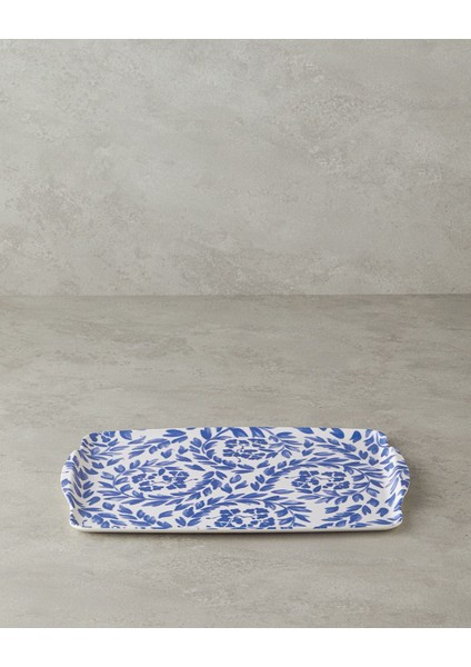 Lacivert 27X36 cm Floral Melamin Kaydırmaz Tepsi, Şık ve Fonksiyonel Kullanım Sağlar.