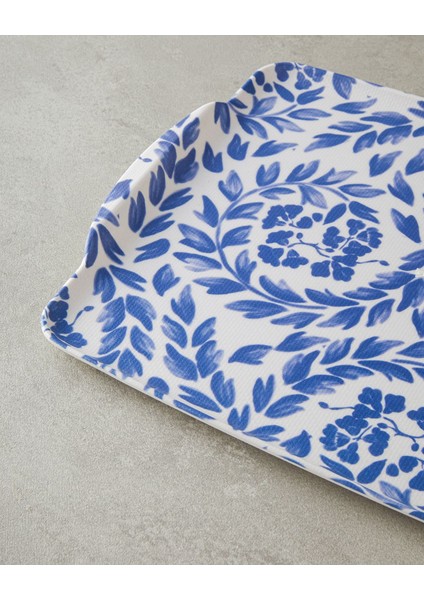 Lacivert 27X36 cm Floral Melamin Kaydırmaz Tepsi, Şık ve Fonksiyonel Kullanım Sağlar. modelleri
