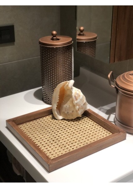 Doğal Rattan Kare Tepsi, Eskitme Tasarım, Şık ve Kullanışlı Dekoratif Parça