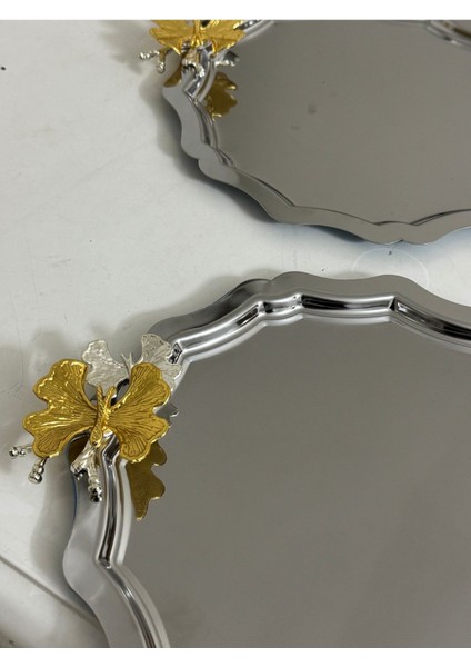 6'lı Set Yuvarlak Dalgalı Metalik Sunum Tepsisi, Kelebek Detaylı, Şık ve Kullanışlı fiyatları