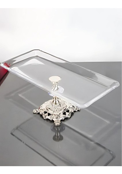 Gümüş Detaylı Dikdörtgen Servis ve Sunum Tepsisi 30X14X15 cm fiyatları