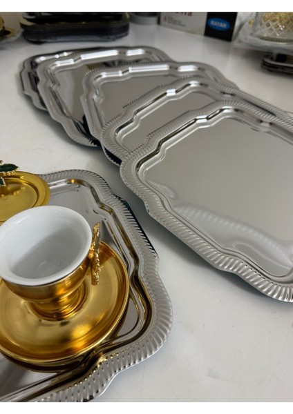 Paslanmaz Çelik 6'lı Papatya Desenli Kare Servis Tepsisi fiyatları