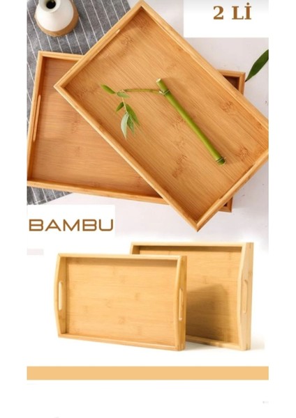 40 ve 35 cm Bambu Çay ve Kahvaltı Tepsisi, Şık ve Kullanışlı Set