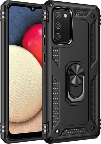 Samsung Galaxy A03S Kılıf Sofya Yüzüklü Silikon Kapak - Siyah