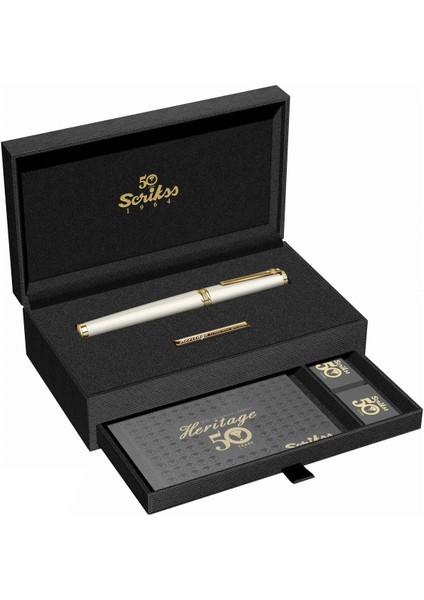 & WizDesign Heritage2 Dolma Kalem Beyaz Altın B Uç ( Ömür Boyu Garantili - Lüks Kutulu - İsme Özel Tasarım )