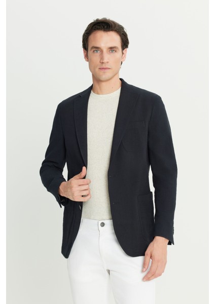 %100 Pamuk Slim Fit Dar Kesim Mono Yaka Torba Cepli Blazer Ceket