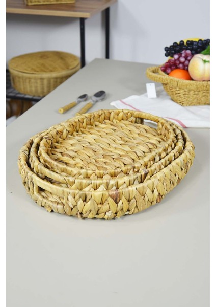 3'lü Muz Hasırı Tepsi Oval, 2203'LÜ Muz Hasırı Tepsi Oval, Bej Renk