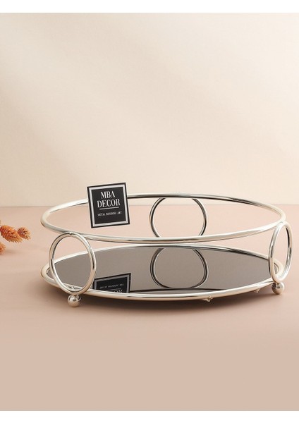 Yuvarlak Gümüş Sunum Tepsisi 24CM, Ikramlık, Dekorasyon, Organizer, Sofra, Mutfak