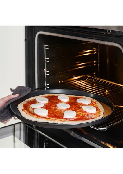 3'lü Emaye Yuvarlak Pizza Fırın Tepsi Seti, Siyah, 32-34-36 cm
