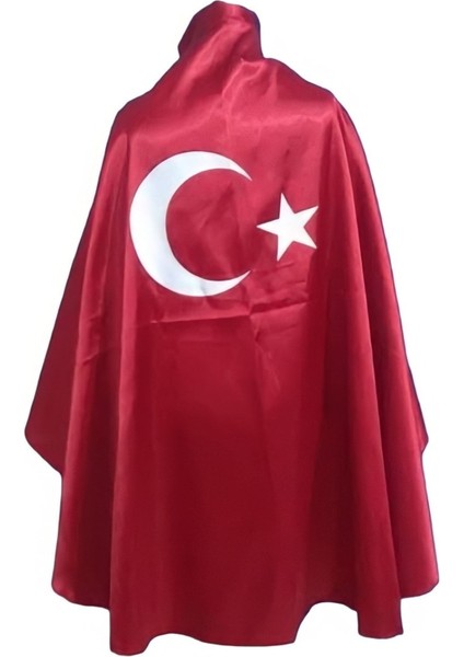 Kırmızı Türk Bayraklı Çocuk Pelerini 4-14 Yaş