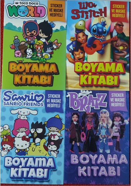 4 Adet Stickerli Boyama Kitabı (Tocaboca-B-B/stitch-B/sanrio-B/bratz)
