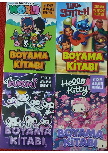 4 Adet Stickerli Boyama Kitabı (Tocaboca-B-B/stitch-B/hello Kitty-B/kuromi-E)