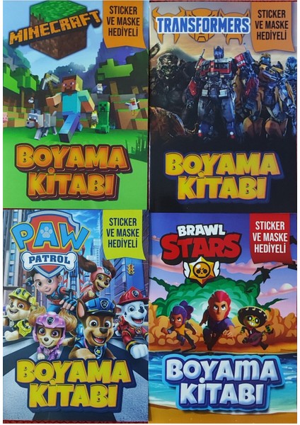 4 Adet Stickerli Boyama Kitabı (Minecraft-B/transformes/brawlstars-B/paw Patrol-B)