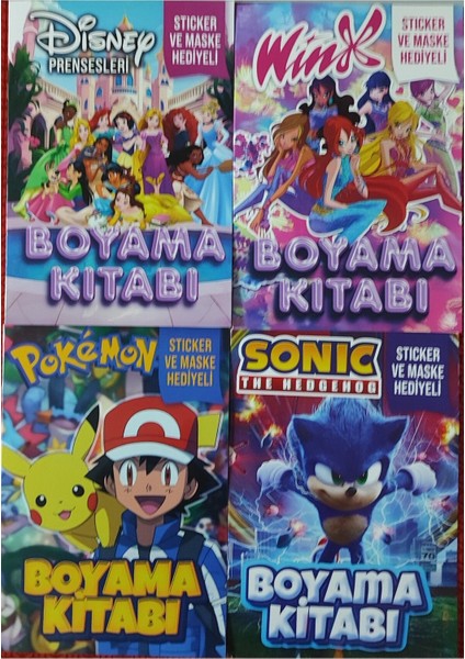 4 Adet Stickerli Boyama Kitabı (Prensesler/winx/sonic-B/pocemon-B)