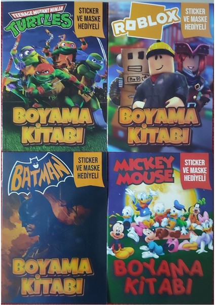 4 Adet Stickerli Boyama Kitabı (Roblox-B/ninja Kaplumbağalar/mickey Mouse/batman)