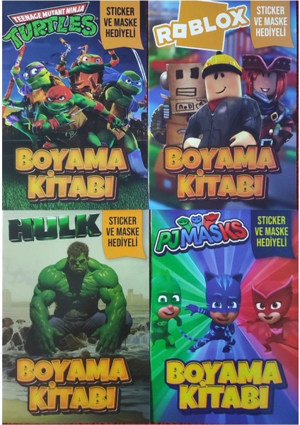 4 Adet Stickerli Boyama Kitabı (Roblox-B/ninja Kaplumbağalar/pijamaske-B/hulk)