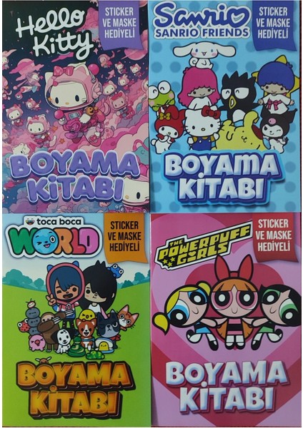 4 Adet Stickerli Boyama Kitabı (Hello Kitty-B/sanrio-B/powergirl/tocaboca-B)