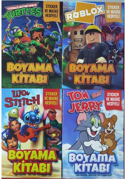 4 Adet Stickerli Boyama Kitabı (Roblox-B/ninja Kaplumbağalar/stitch-B/tom ve Jerry)